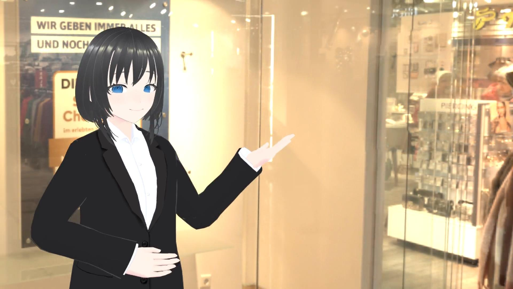AIアバター「カイロさん」が店舗・展示会で多言語案内をするイメージ
